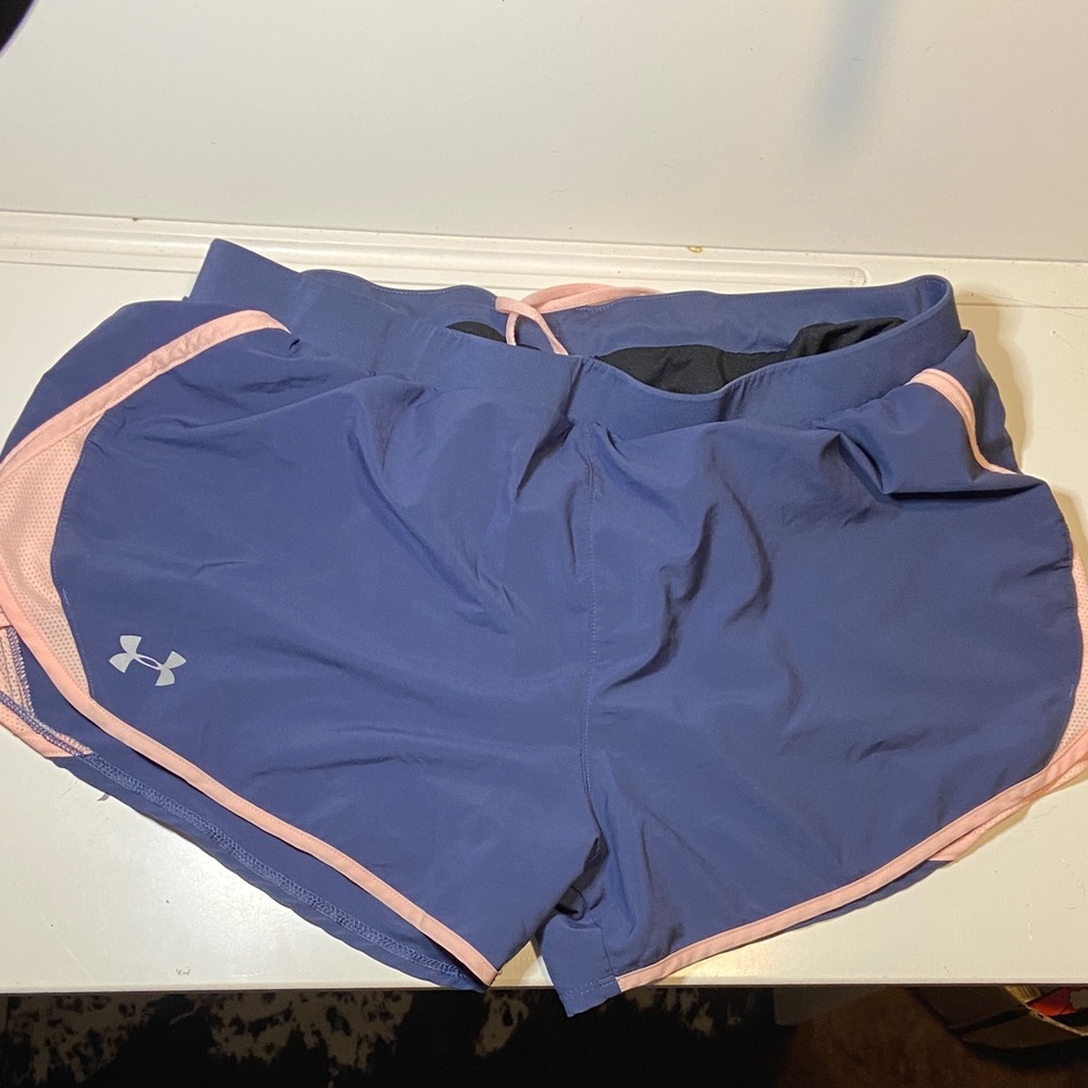 Under Armour Women's Athletic Shorts in Blue with Pink Trim